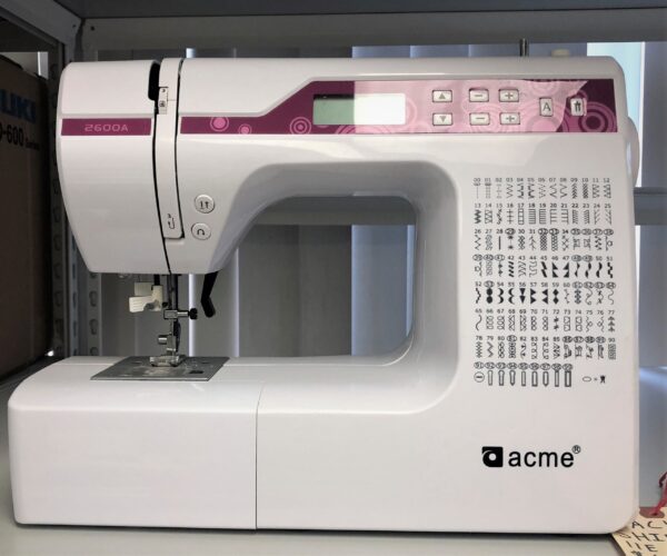 Dixie Tailoring Supply The PROGRAMMABLE PATTERNING DOMESTIC SEWING MACHINE, white with pink accents, is ideal for any tailoring store, offering multiple pattern options. It's versatile for beginners and professionals alike in the sewing world. Tailoring Supplies