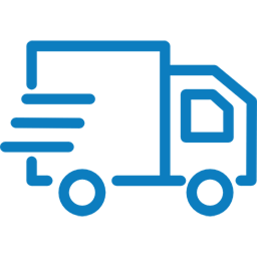 Dixie Tailoring Supply Icon of a blue delivery truck with motion lines, indicating movement, perfect for a tailoring store delivering sewing machines and tailor products swiftly. Tailoring Supplies