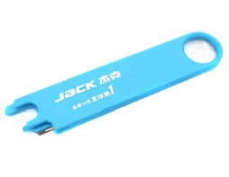 Dixie Tailoring Supply A blue plastic tool with a metal tip labeled "JACK" in white, used for removing bicycle tire levers. Tailoring Supplies